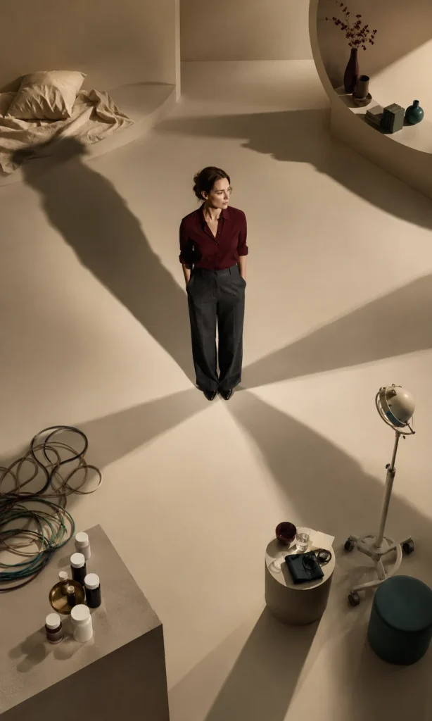 Person casting several different shadows representing factors that can contribute to brain fog