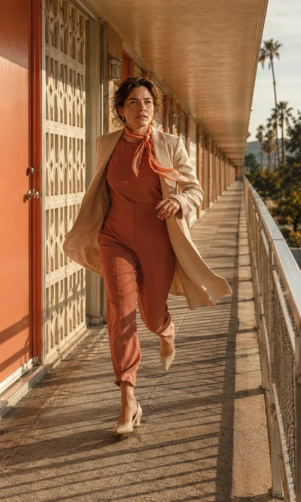 Woman moving along a repeating corridor illustrating how depressive symptoms can continue over time