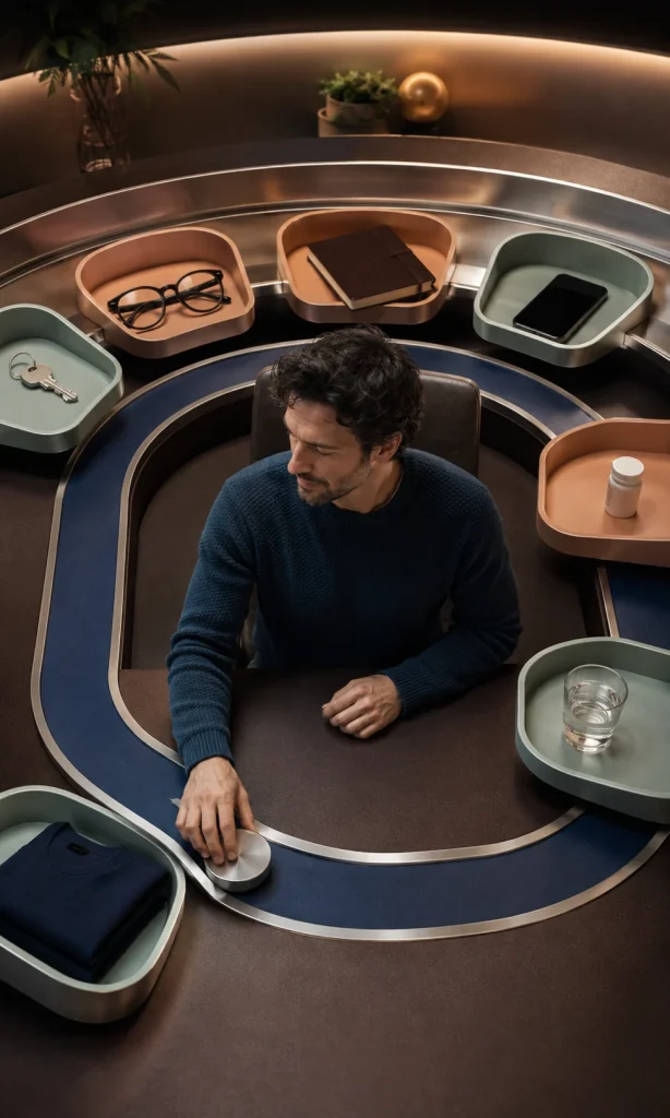 Person using an organized physical environment to reduce cognitive load during brain fog