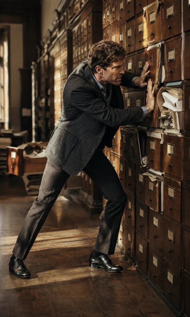 Man forcefully closing an overflowing archive cabinet, representing the short-term relief that can reinforce avoidance.