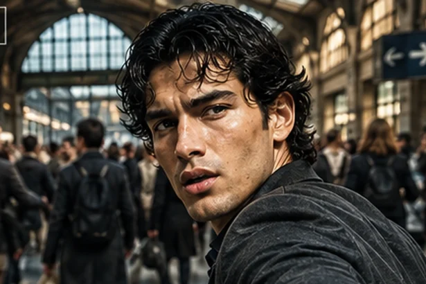 Man turning sharply toward an unchosen route in a crowded station after making a decision