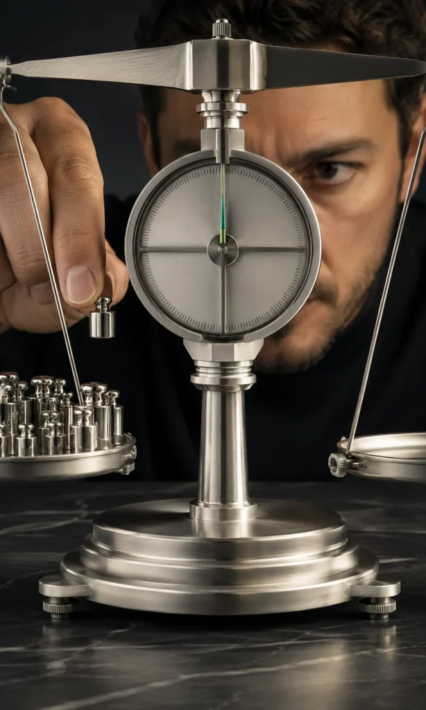 Person adding a weight to a large balance that barely moves, representing slow evidence accumulation during depression