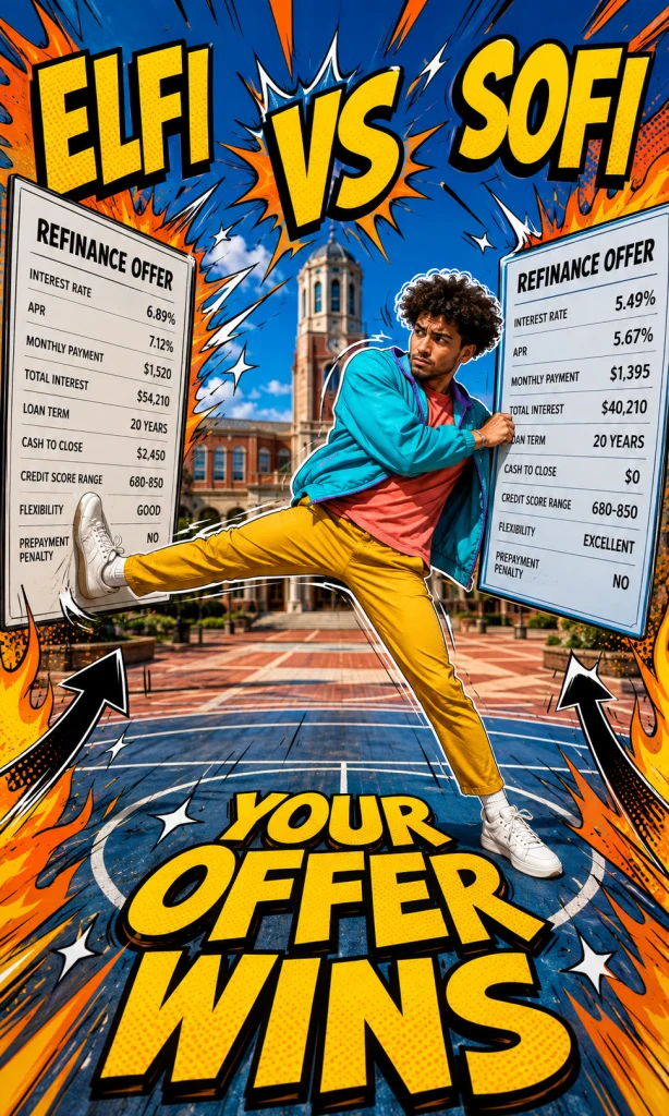 Graduate comparing ELFI and SoFi student loan refinancing offers.