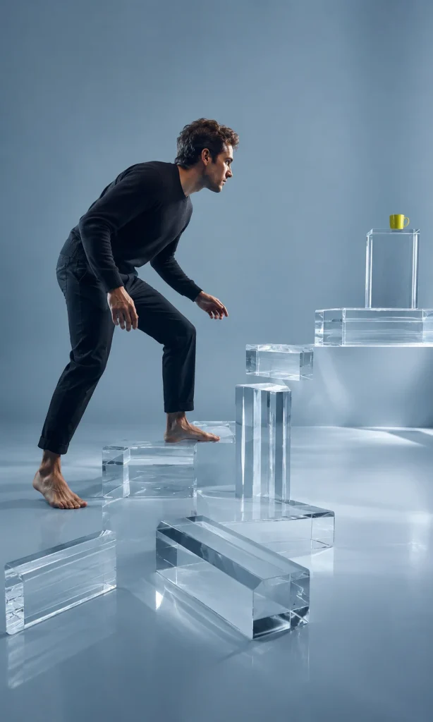 Surreal human scene showing the difference between having drive and having an organised path to act