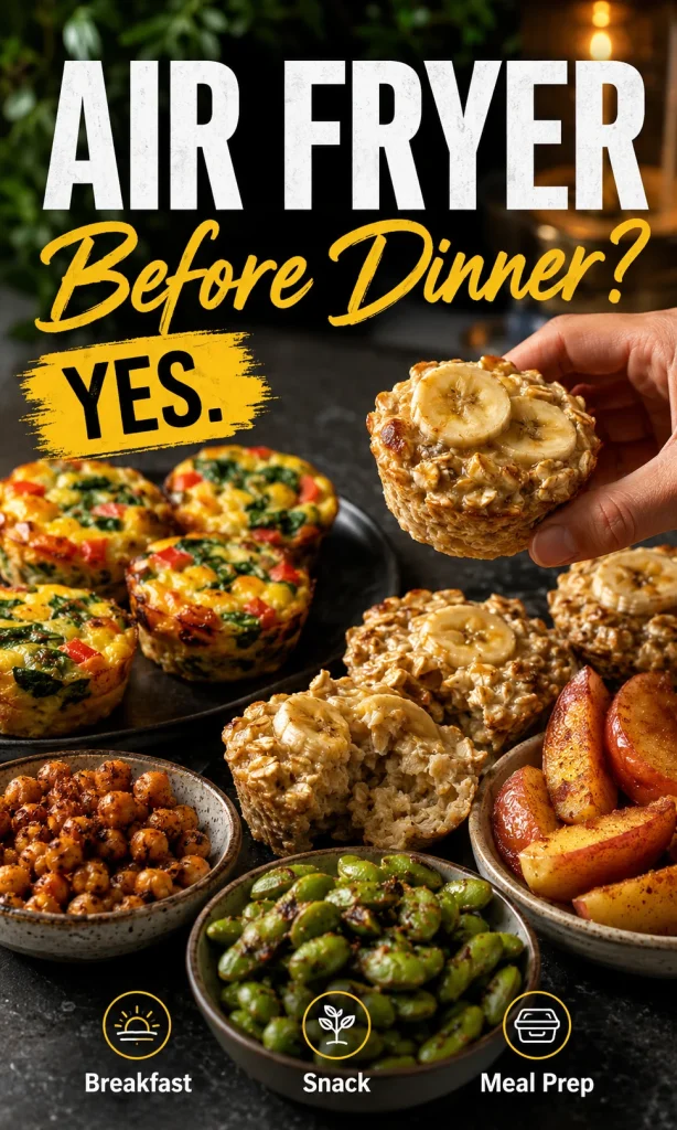 Air fryer egg cups apples chickpeas and banana oat breakfast cups
