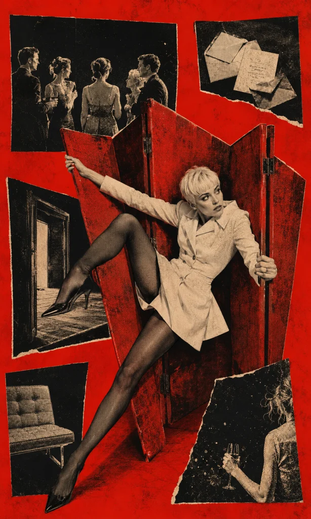 Woman physically pulling away from multiple social invitations in a graphic collage about gradual withdrawal.