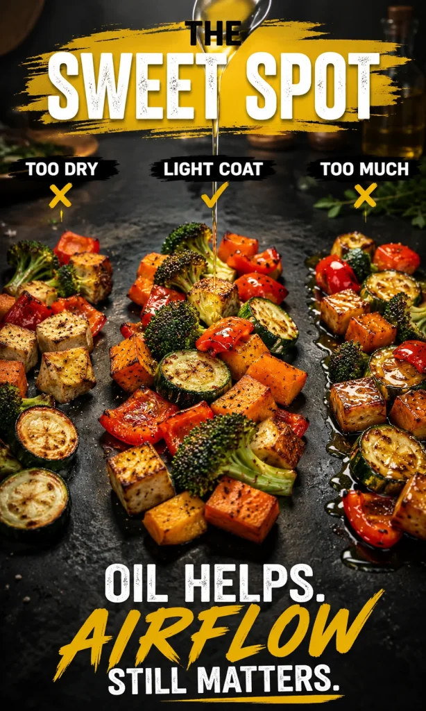 Comparison of dry lightly coated and oily air fryer vegetables