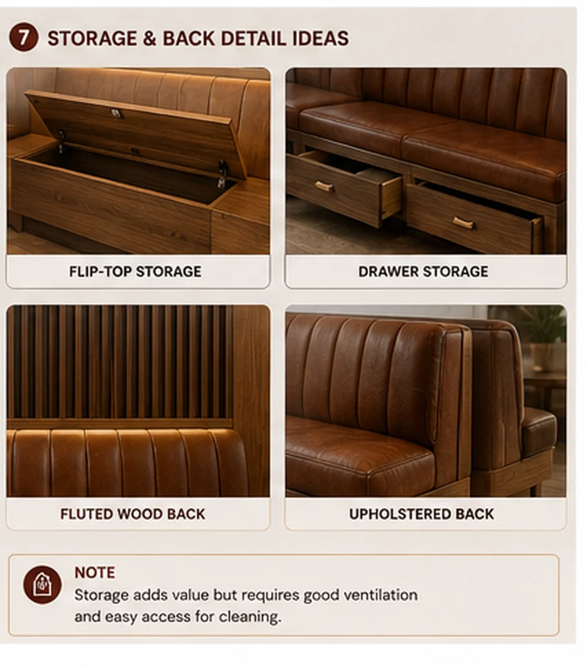 Leather Banquette Storage Back Details