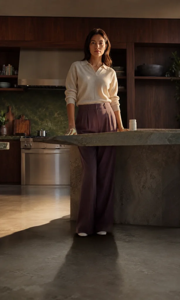 Adult at a kitchen counter illustrating how medication timing can be relevant when new fatigue or bodily heaviness appears