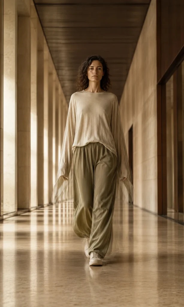 Person walking through a corridor illustrating the difference between feeling heavy and observable movement slowing