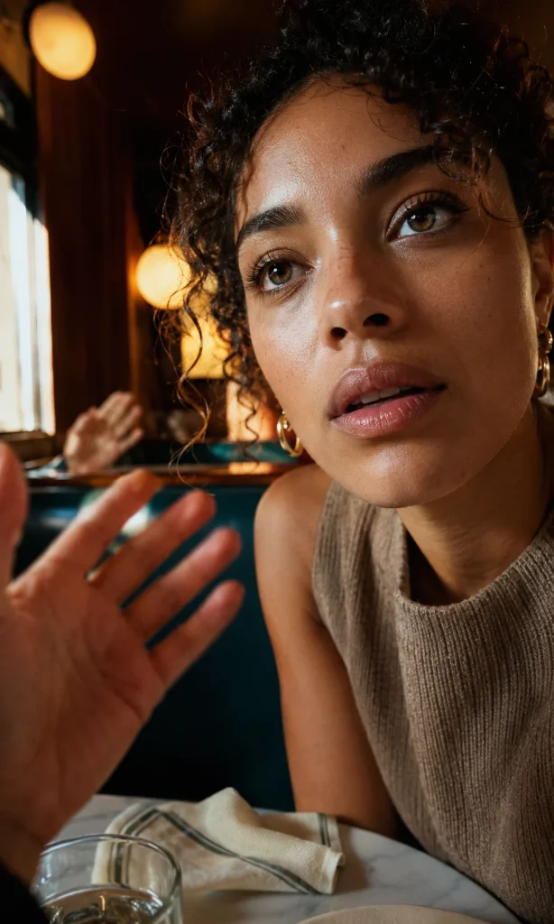 Person pausing before responding during a conversation