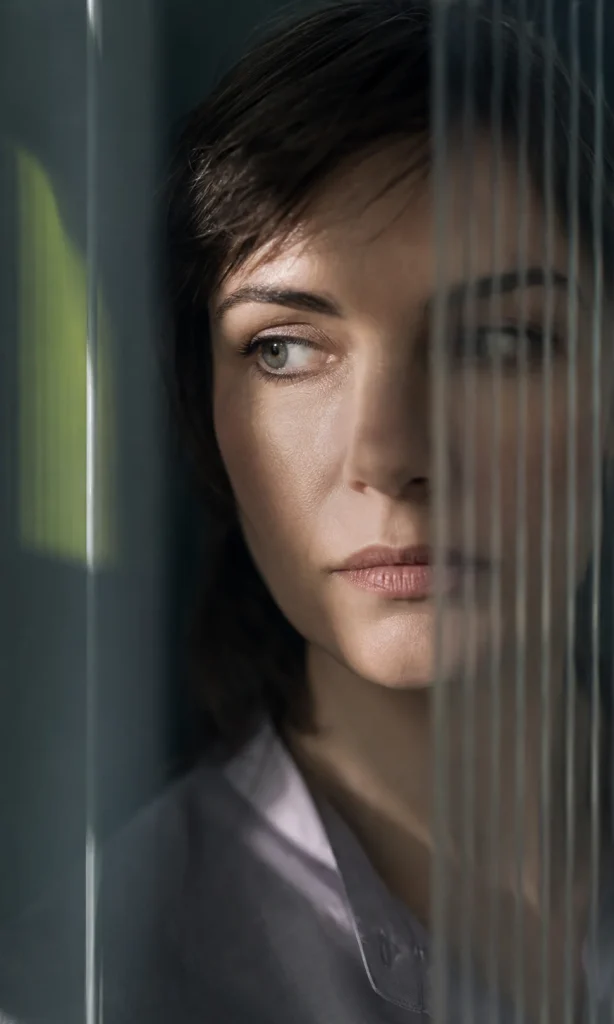 Person pausing between two changing visual signals to illustrate processing before a response