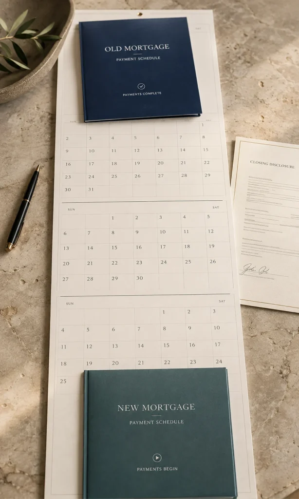 Two empty mortgage payment dates during a refinance transition