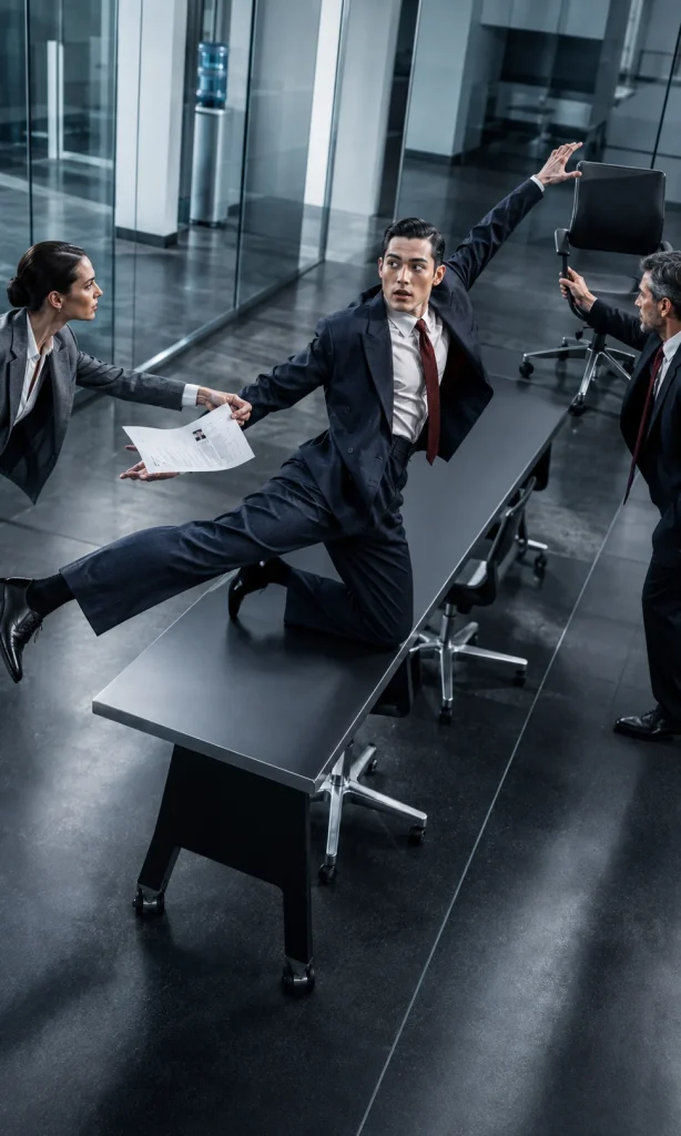 Staffing professional connecting a job seeker with an employer in a modern office