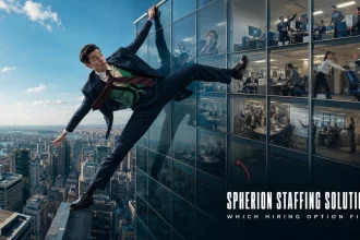 Giant employer examining different staffing solutions inside a modern office tower