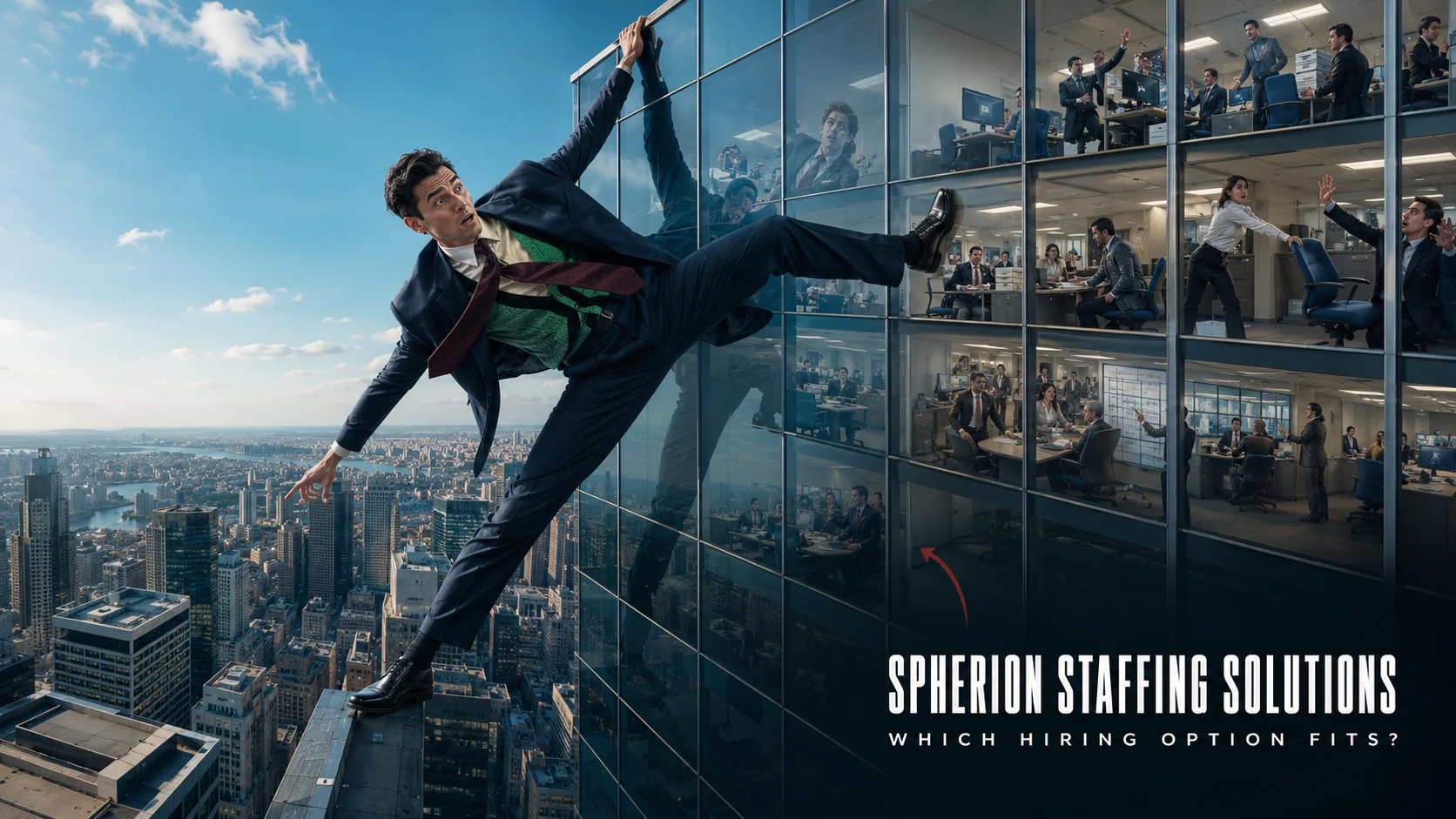 Giant employer examining different staffing solutions inside a modern office tower