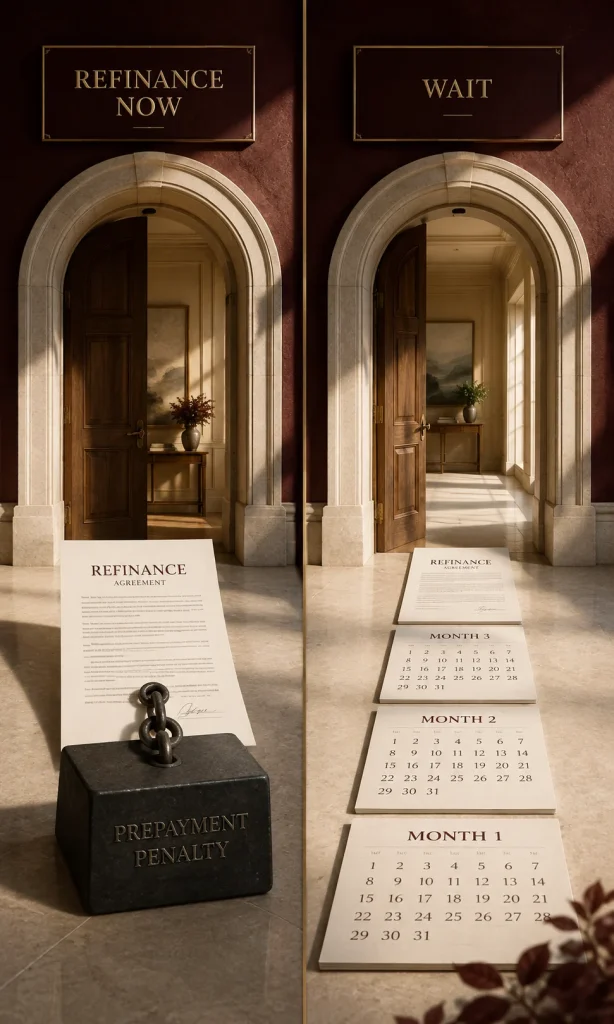 Mortgage borrower comparing refinancing now with waiting for a prepayment penalty to expire