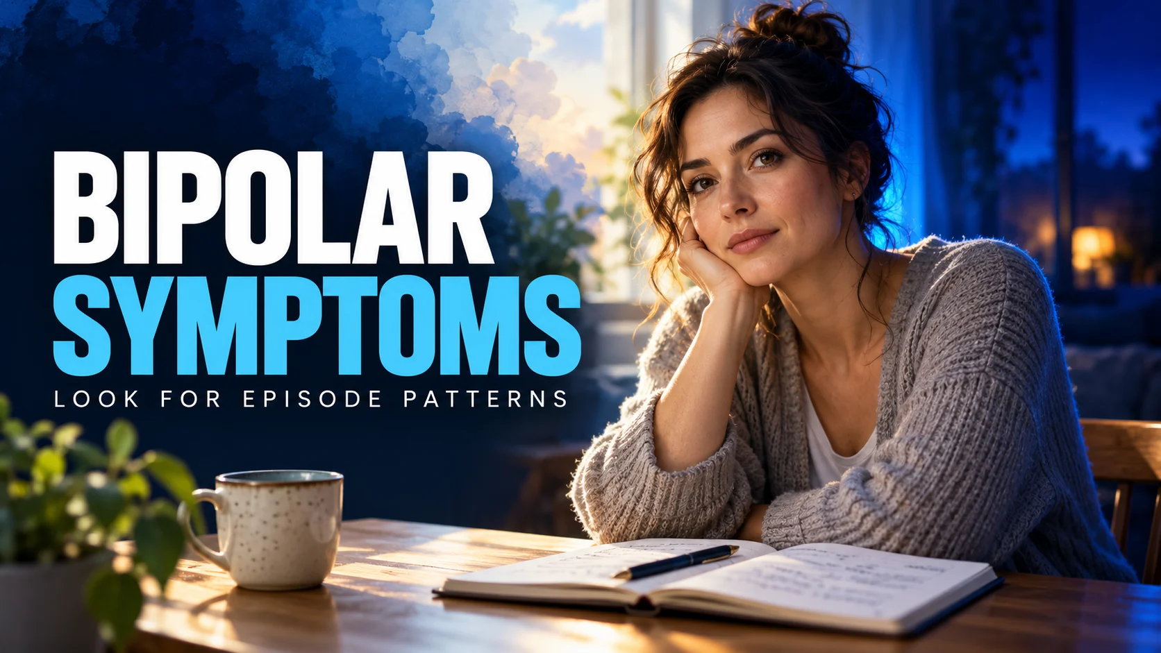 Adult reviewing a journal under the heading Bipolar Symptoms, Look for Episode Patterns.