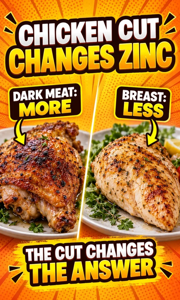 Chicken thigh and breast compared to show that dark meat provides more zinc than breast meat