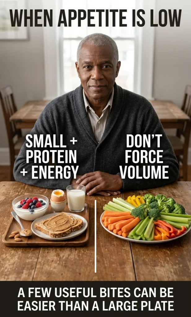 Comparison of small nutrient-dense COVID recovery foods versus a large low-protein meal when appetite is poor