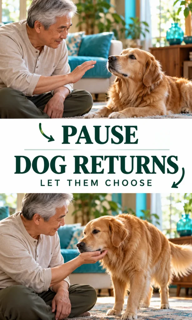 Dog approaches again after a short pause in petting.