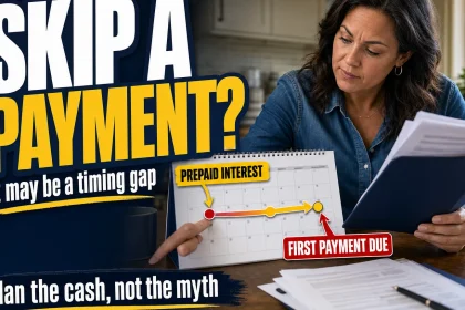 Homeowner compares an old mortgage payment calendar with a new refinance timeline, showing that a missed monthly draft may be a timing gap rather than free financing.