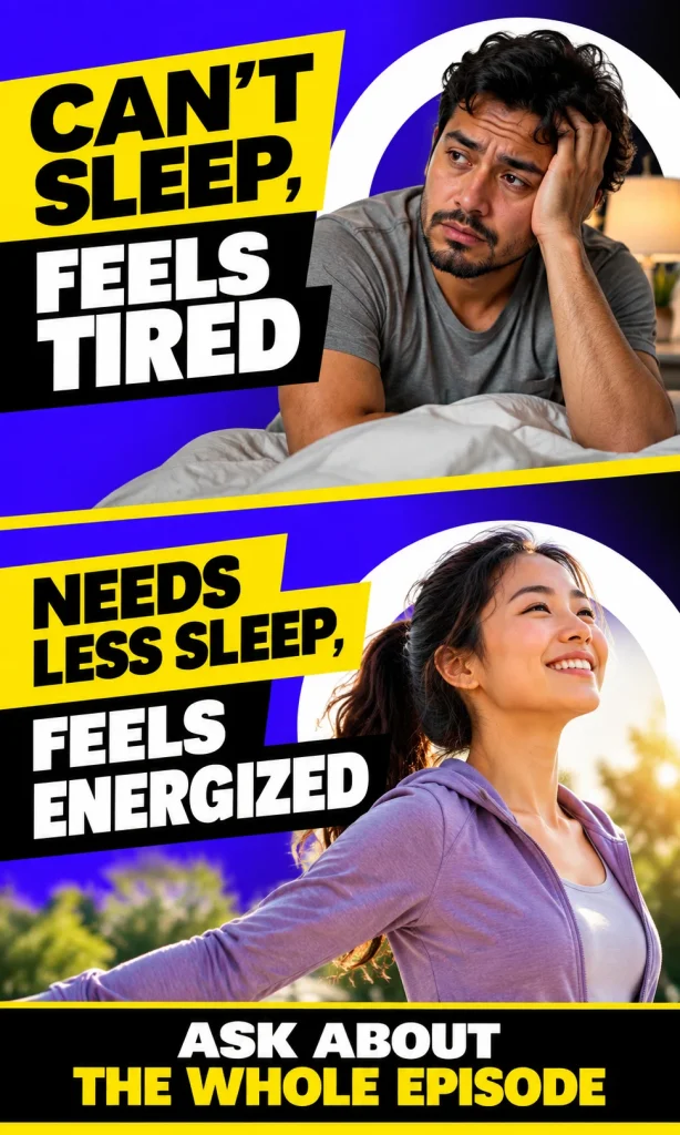 Comparison of a tired person after worry-related insomnia and a separately energized person after much less sleep.