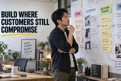 Founder comparing customer frustrations and existing alternatives to identify a meaningful reason to switch in a crowded startup market