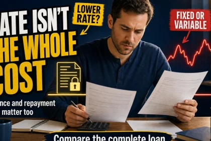 Borrower compares two student loan options while reviewing interest rate, balance, and repayment-term differences that affect total cost.