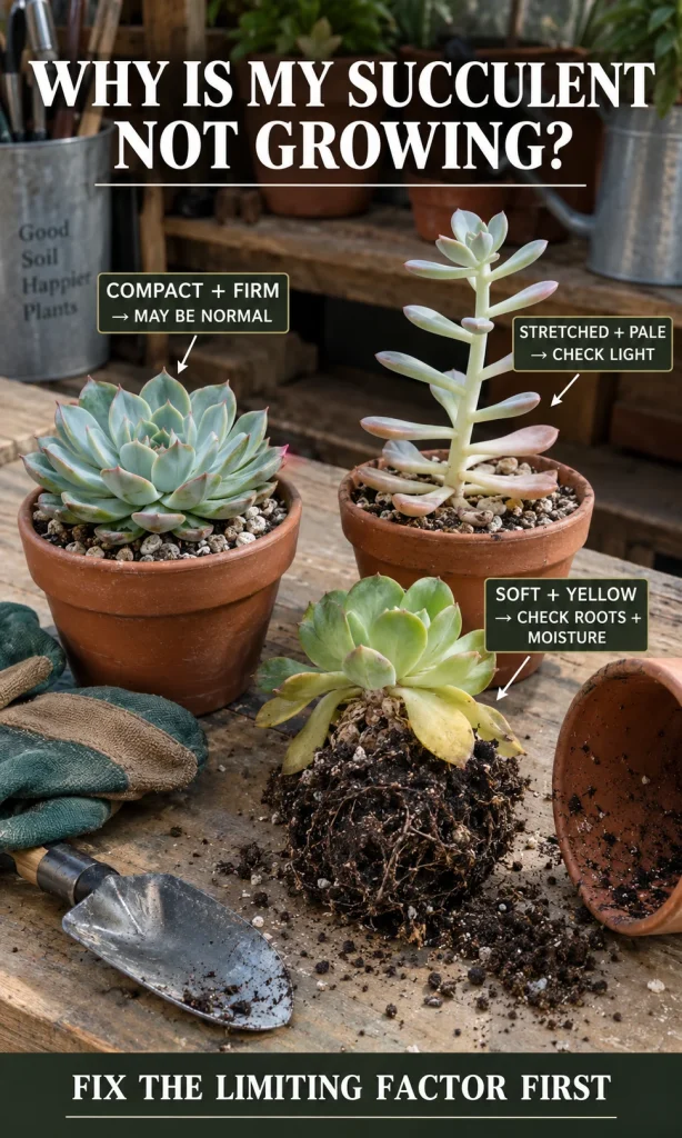 Three real succulent growth forms measured from compact rosette to shrub and trailing succulent.