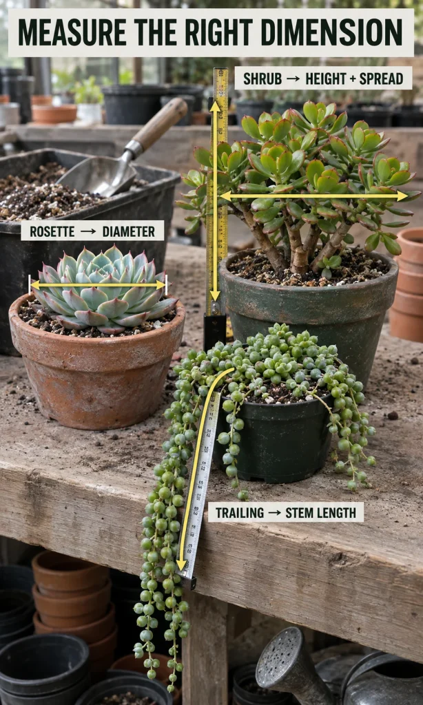 Succulent growth diagnostic explaining normal compact growth, low-light stretching and soft yellow tissue linked with root or moisture problems.