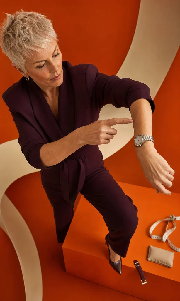 Woman checking crown clearance with a watch positioned behind the wrist bone
