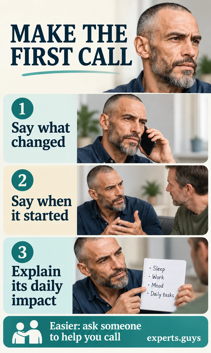 A man calls a clinic, describes when a change began and explains its effect on daily life.