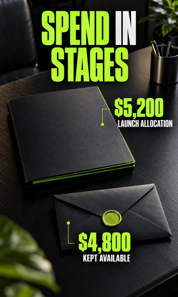 Launch folder and separate reserve envelope illustrating money committed versus cash kept available.