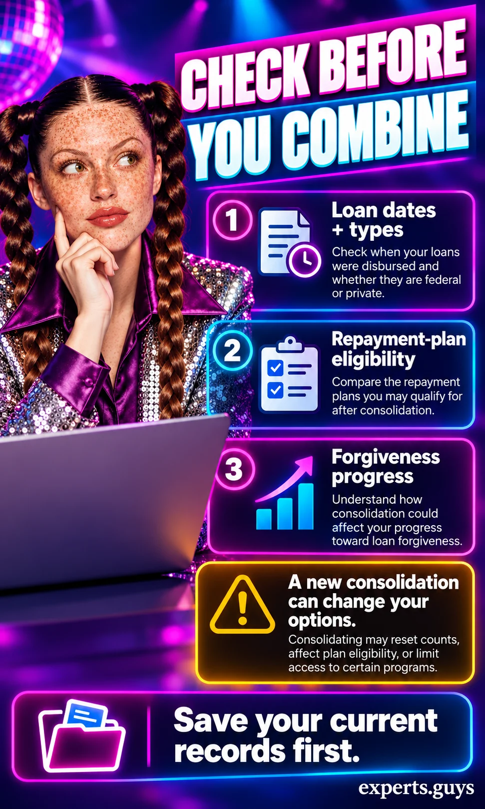A borrower checks loan dates, repayment eligibility, and forgiveness progress on a laptop.