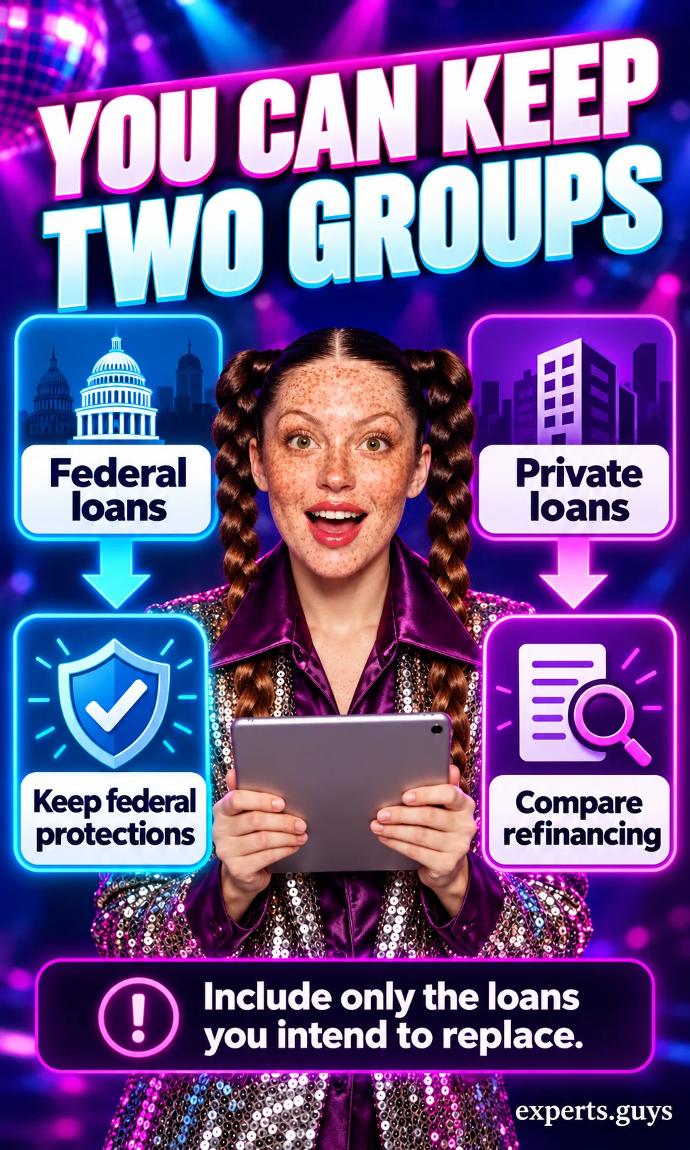 Federal loans remain in one lane while private loans enter a refinancing comparison.