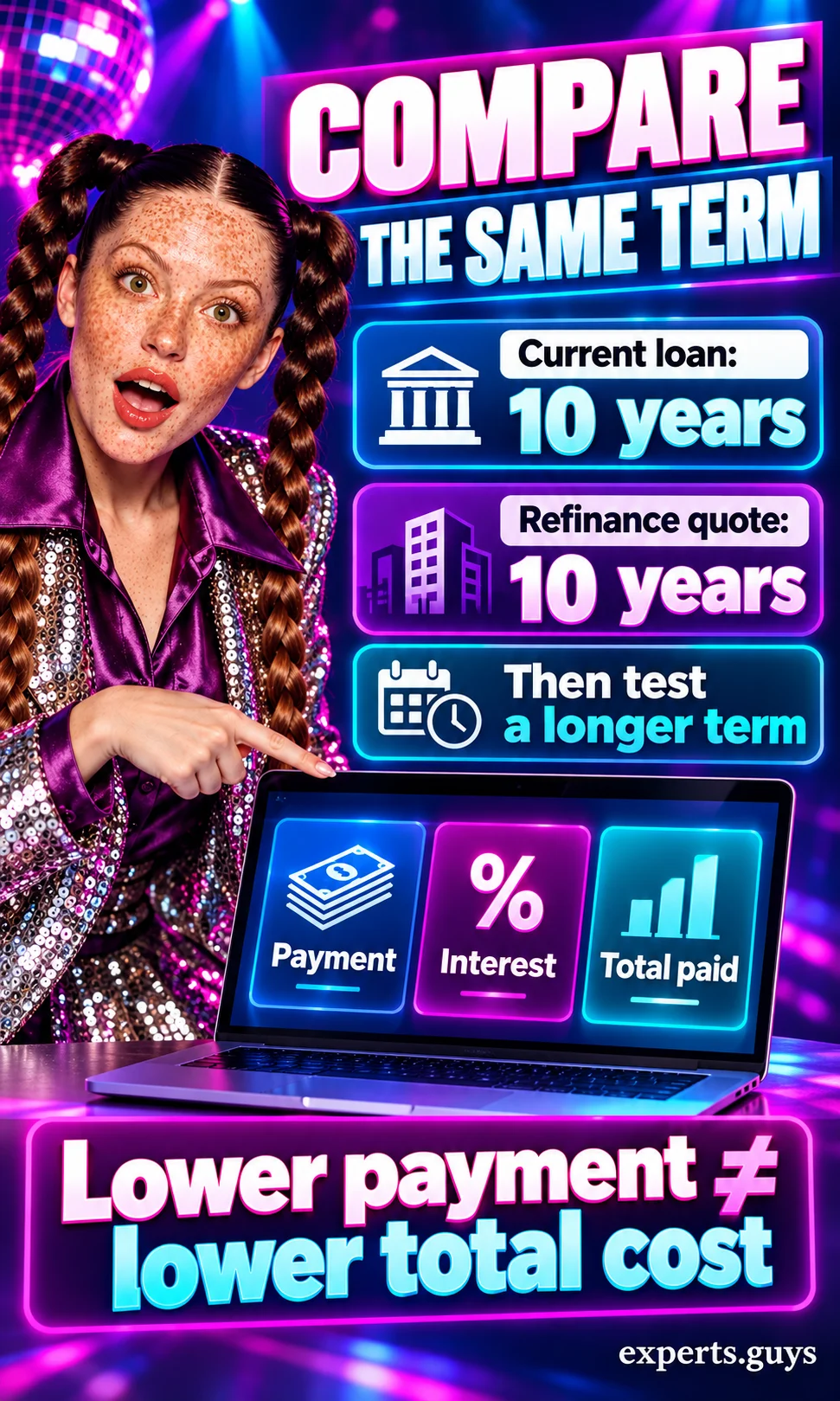 A borrower compares two ten-year terms before testing a longer repayment term.