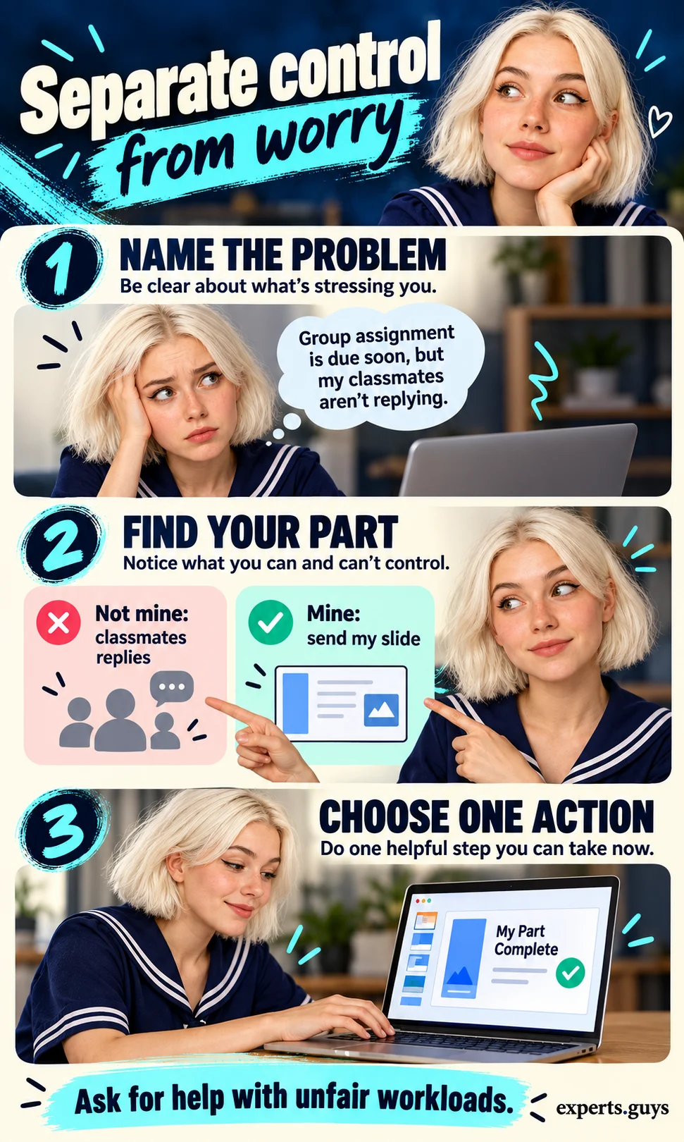 Group-project example separates classmates’ replies from sending your own slide.