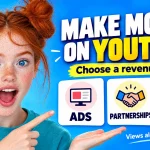A red-haired creator introduces ads, partnerships and an owned offer as three income routes.